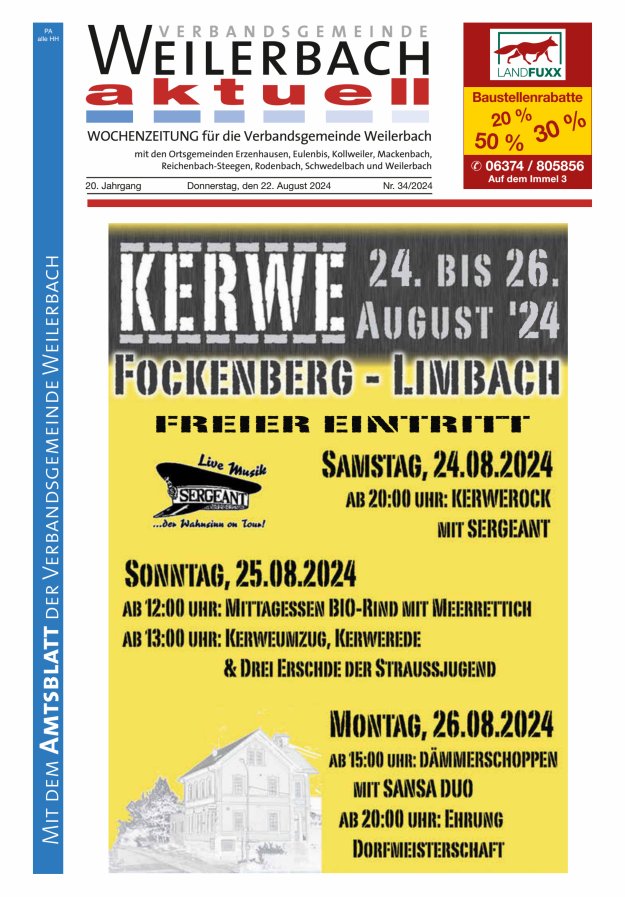Verbandsgemeinde Weilerbach aktuell Titelblatt 34/2024