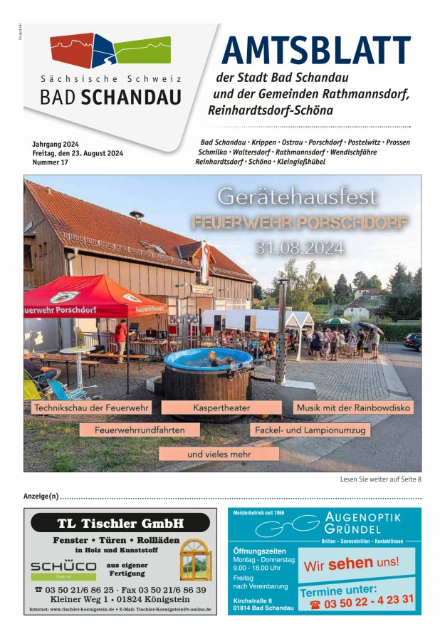 Amtsblatt der Stadt Bad Schandau und der Gemeinden Titelblatt 17/2024