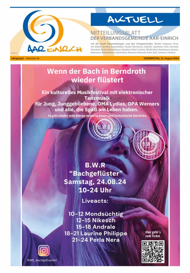 Mitteilungsblatt der Verbandsgemeinde Aar-Einrich Ausgabe Katzenelnbogen Titelblatt 34/2024