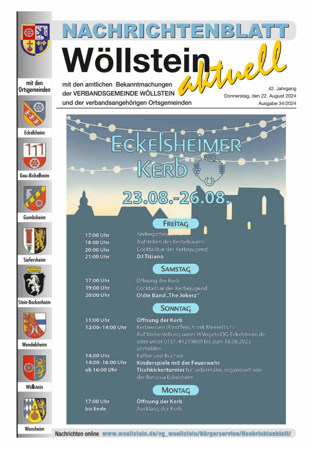 Nachrichtenblatt Wöllstein aktuell Titelblatt 34/2024