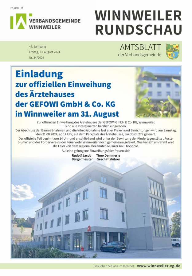 Winnweiler Rundschau Titelblatt 34/2024