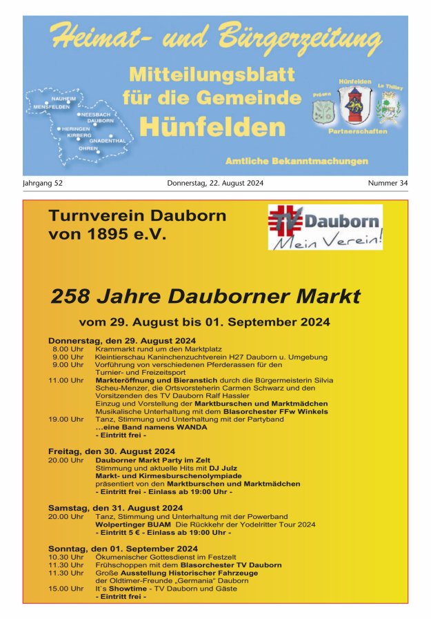 Mitteilungsblatt für die Gemeinde Hünfelden Titelblatt 34/2024