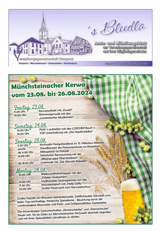 Amts- und Mitteilungsblatt VGem Diespeck Titelblatt 34/2024