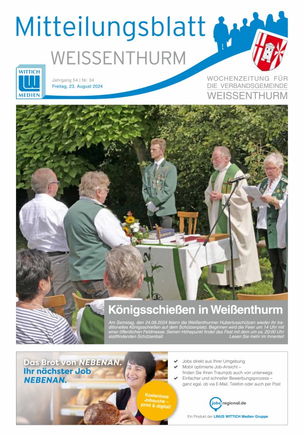 Mitteilungsblatt für den Bereich der Verbandsgemeinde Weißenthurm Titelblatt 34/2024
