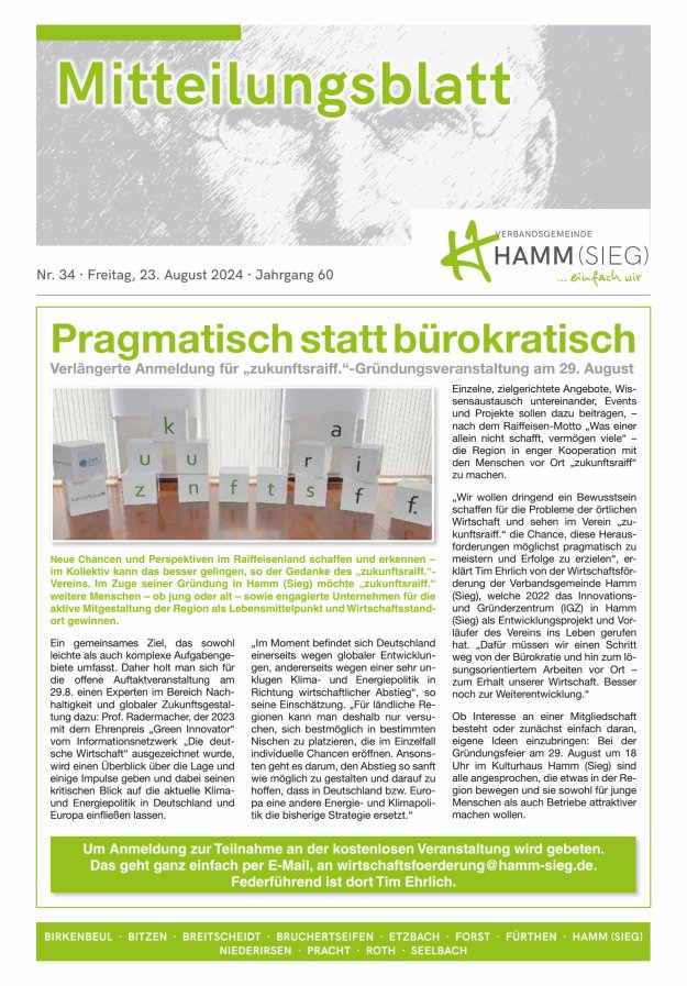 Mitteilungsblatt Hamm (Sieg) Titelblatt 34/2024