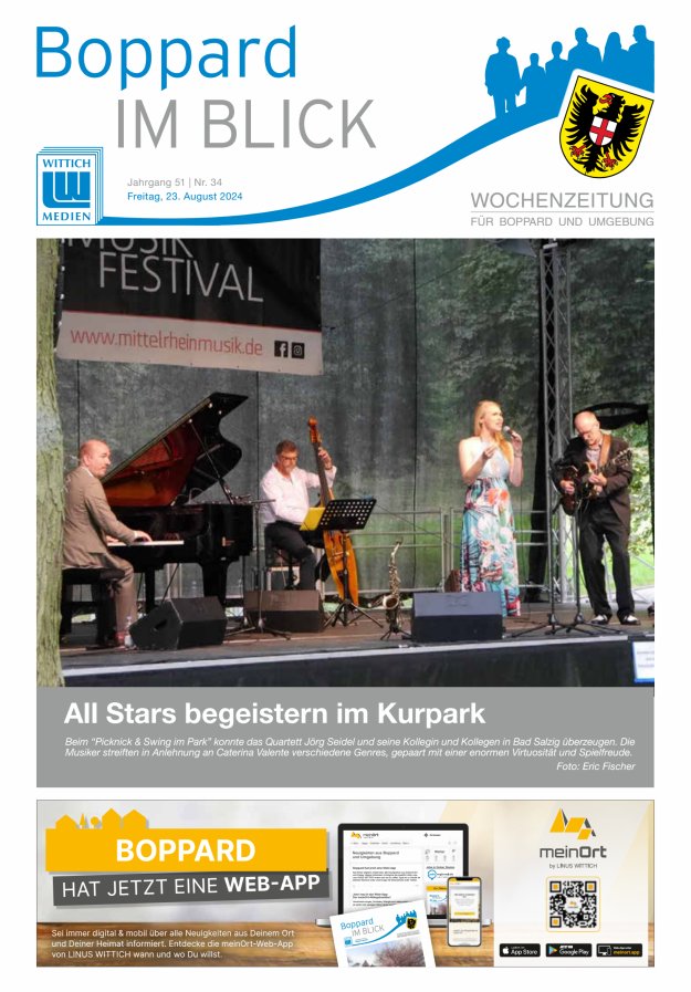 Boppard im Blick - Heimatzeitung für die Stadt Boppard Titelblatt 34/2024