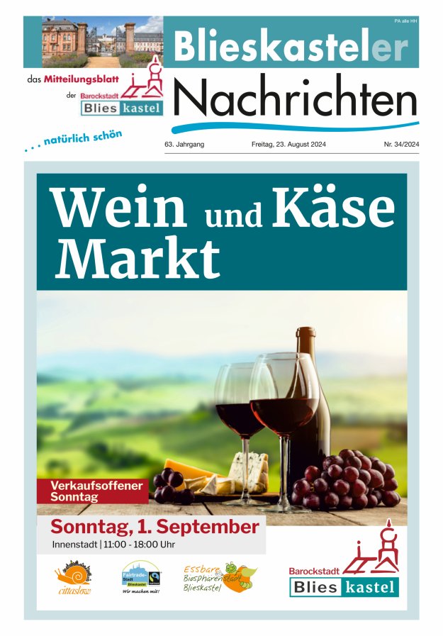 Blieskasteler Nachrichten  Titelblatt 34/2024