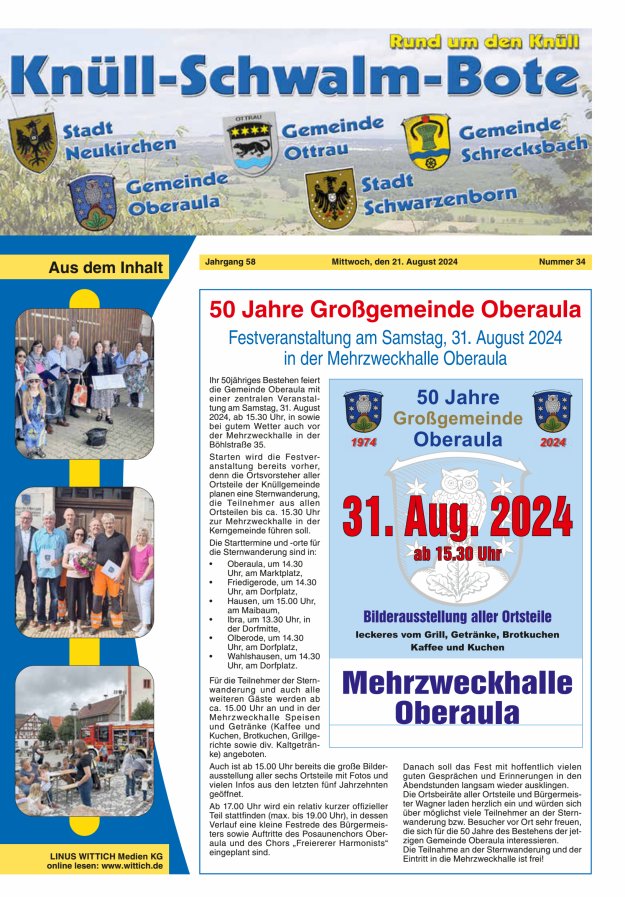 Knüll-Schwalm-Bote Titelblatt 34/2024