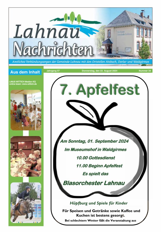 Lahnau Nachrichten Titelblatt 34/2024