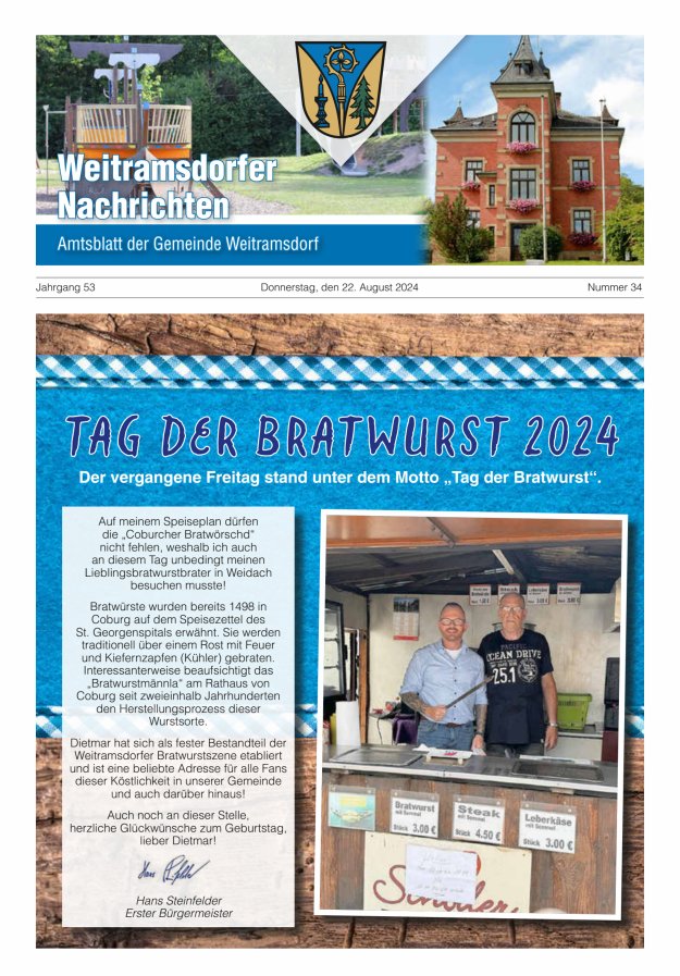 Weitramsdorfer Nachrichten Titelblatt 34/2024