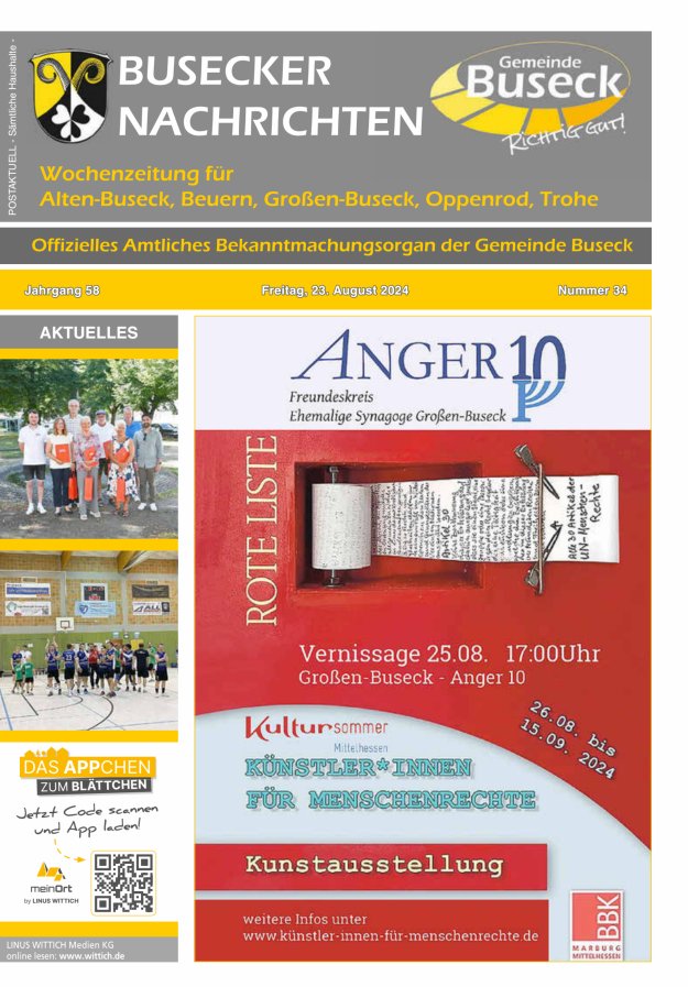 Busecker Nachrichten Titelblatt 34/2024