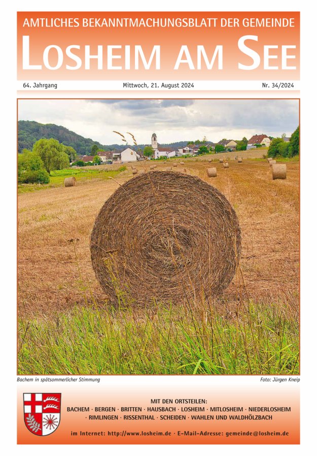 Amtliches Bekanntmachungsblatt der Gemeinde Losheim am See Titelblatt 34/2024
