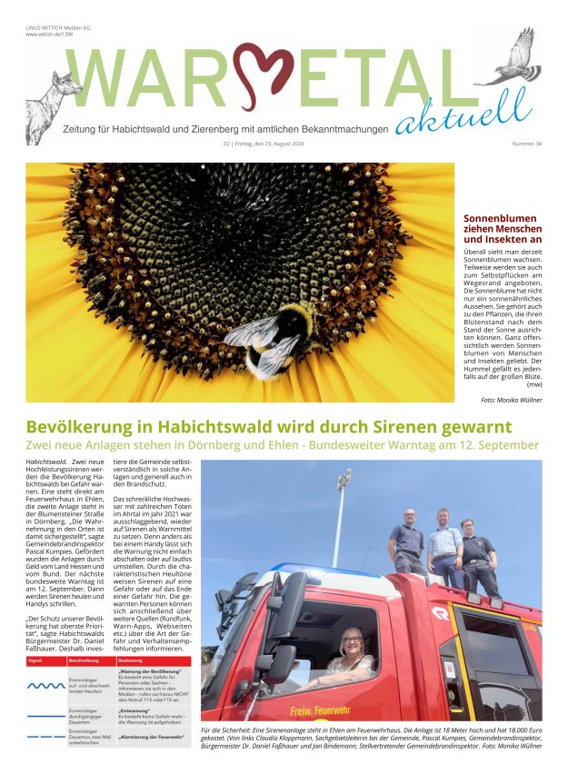 Warmetal aktuell (Habichtswald + Zierenberg) Titelblatt 34/2024