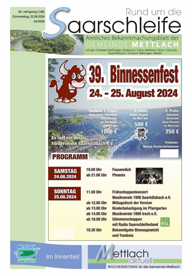 Rund um die Saarschleife Gemeinde Mettlach Titelblatt 34/2024