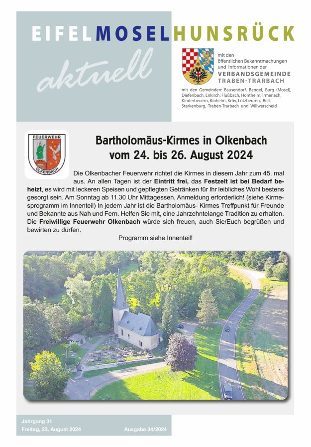 Eifel-Mosel-Hunsrück aktuell VG Traben-Trarbach Titelblatt 34/2024