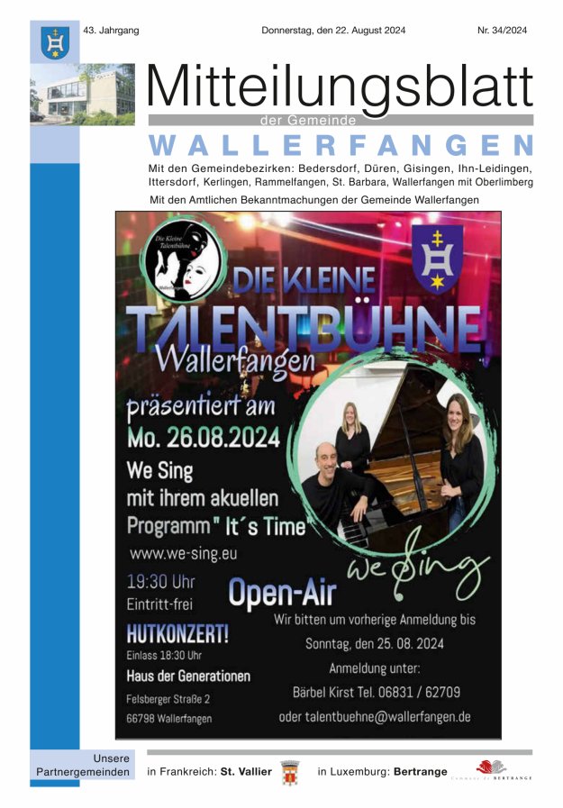 Mitteilungsblatt Gemeinde Wallerfangen Titelblatt 34/2024