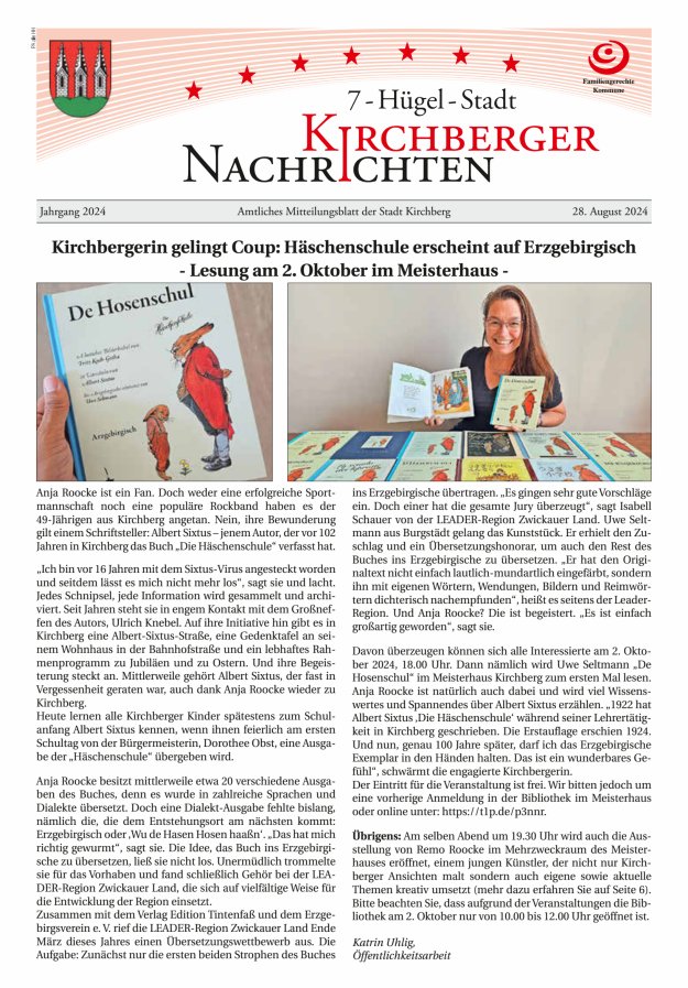 Kirchberger Nachrichten Titelblatt 08/2024
