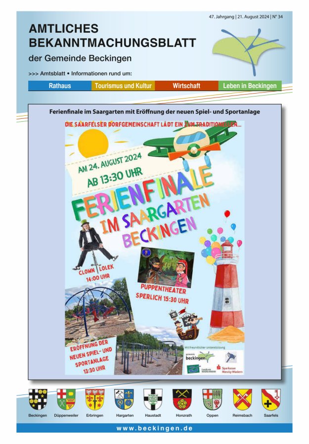 Amtsblatt Beckingen Titelblatt 34/2024