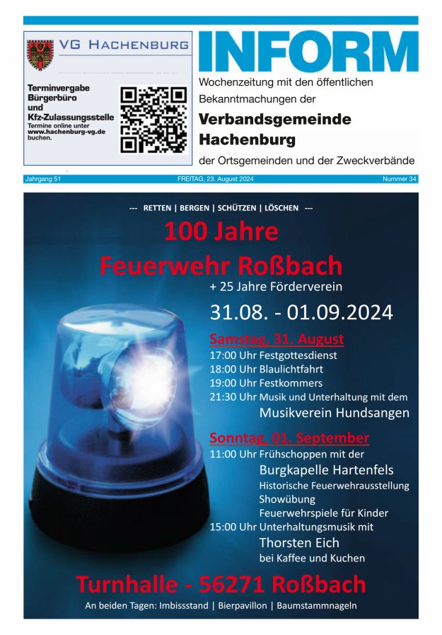 INFORM - Wochenzeitung der Verbandsgemeinde Hachenburg Titelblatt 34/2024