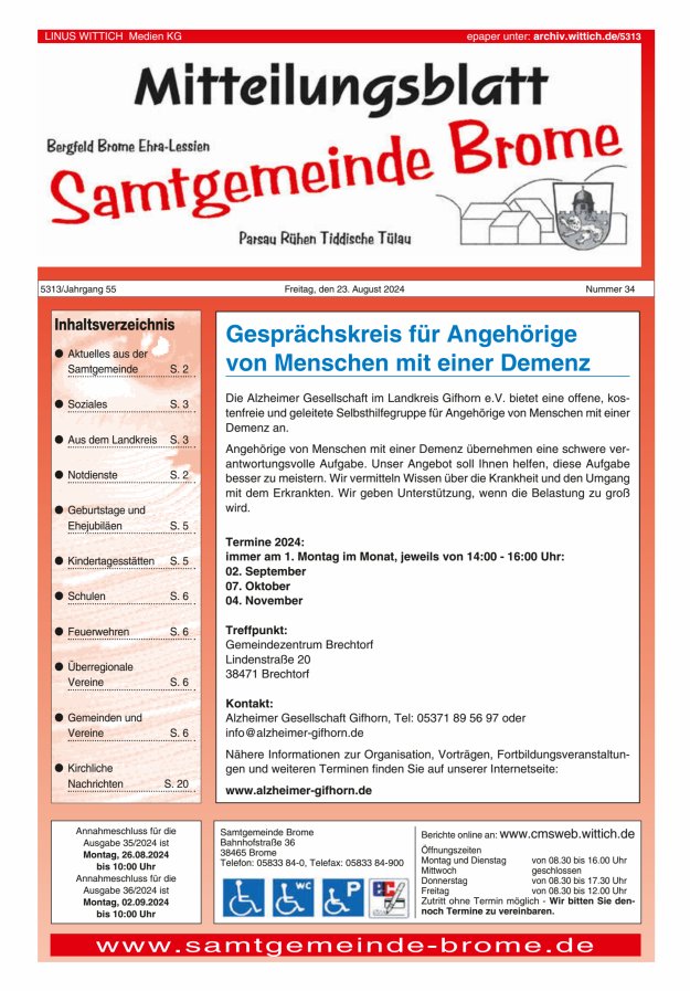 Mitteilungsblatt der Samtgemeinde Brome Titelblatt 34/2024