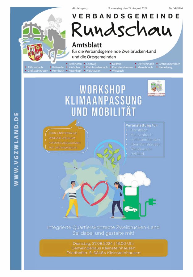 Verbandsgemeinde Rundschau Zweibrücken-Land Titelblatt 34/2024