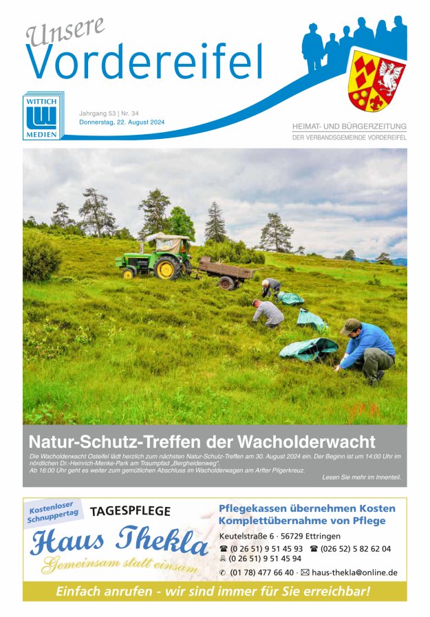 Mitteilungsblatt Vordereifel - Heimat- u Bürgerzeitung der VG Vordereifel Titelblatt 34/2024
