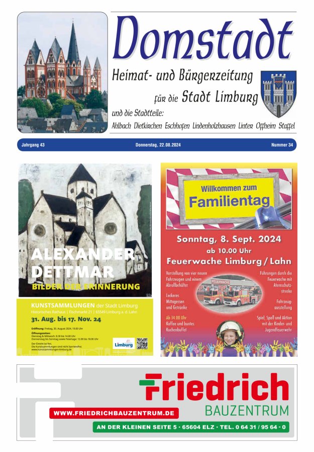 Domstadt - Heimat- und Bürgerzeitung für die Stadt Limburg Titelblatt 34/2024