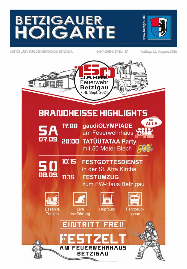 Betzigauer Hoigarte Amtsblatt der Gemeinde Betzigau Titelblatt 17/2024