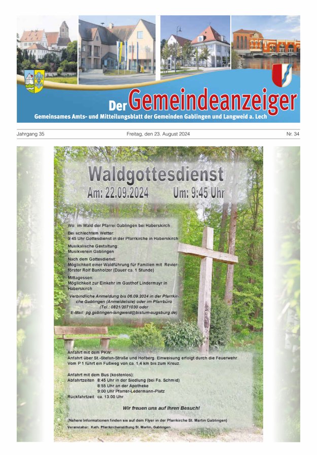 Der Gemeindeanzeiger - Gablingen Langweid Titelblatt 34/2024