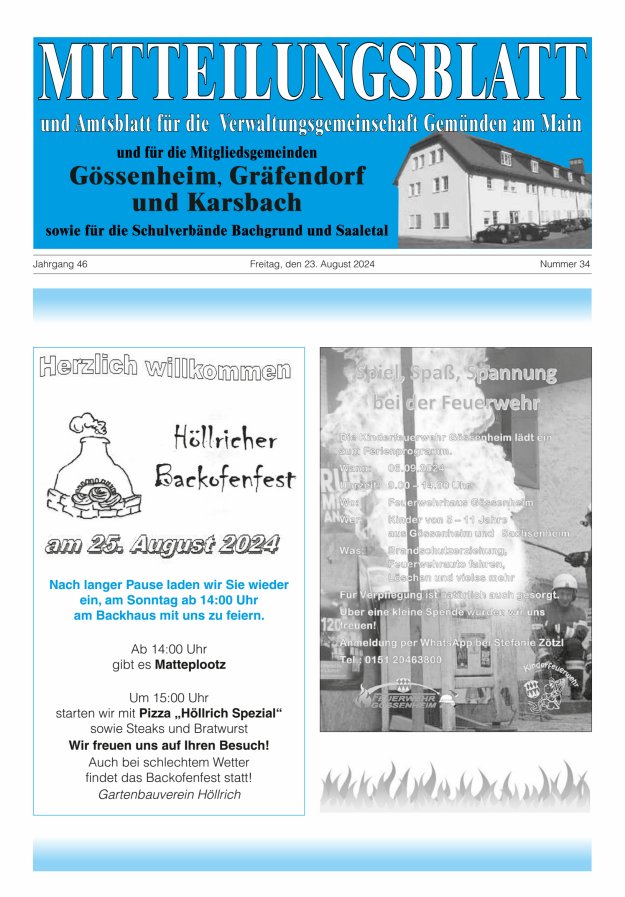 Mitteilungsblatt der VG Gemünden a Main Titelblatt 34/2024