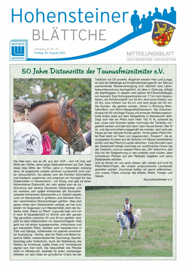 Hohensteiner Blättche Titelblatt 34/2024