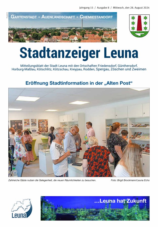 Stadtanzeiger – Mitteilungsblatt der Stadt Leuna mit den Ortschaften Titelblatt 08/2024