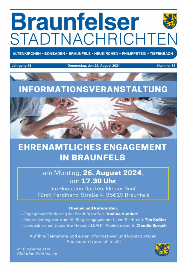 Braunfelser Stadtnachrichten Titelblatt 34/2024