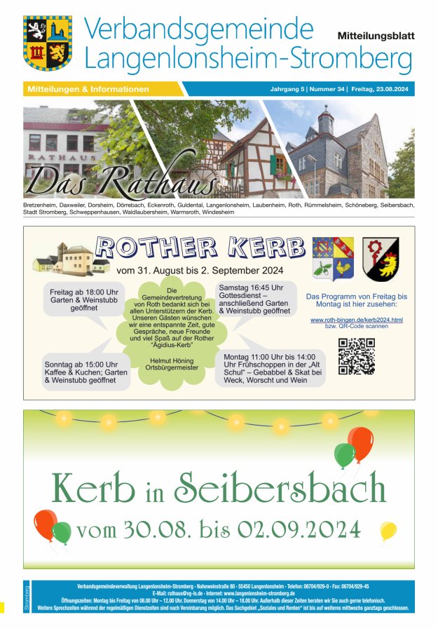 Das Rathaus - MTB d VG Langenlonsheim-Stromberg  Titelblatt 34/2024