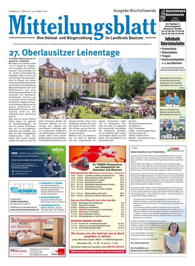 Mitteilungsblatt LK Bautzen Ausgabe Bischofswerda Titelblatt 33/2024