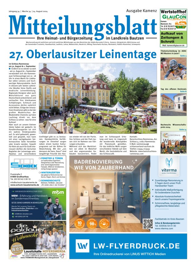 Mitteilungsblatt LK Bautzen Ausgabe Kamenz Titelblatt 33/2024