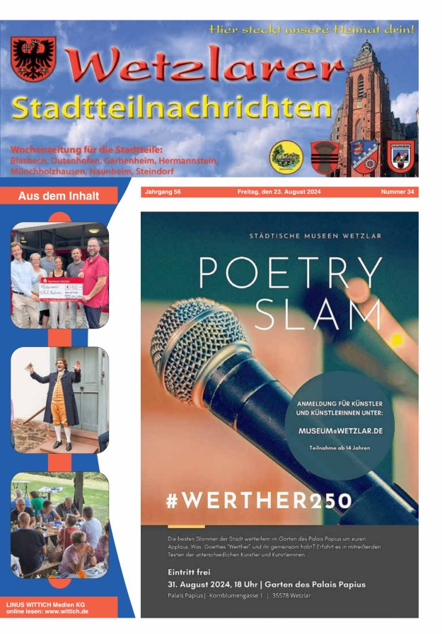 Wetzlarer Stadtteilnachrichten Titelblatt 34/2024