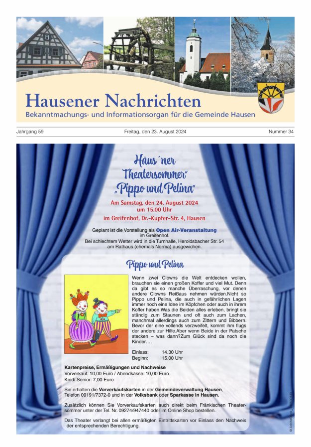 Hausener Nachrichten Titelblatt 34/2024