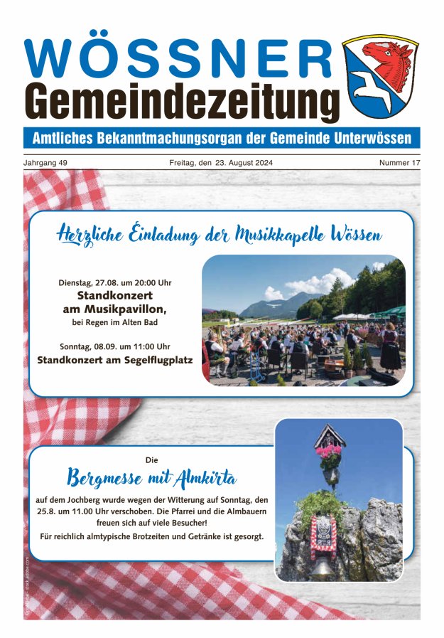 Wössner Gemeindezeitung Amtliches Bekanntmachungsorgan der Gemeinde Unterwössen Titelblatt 17/2024