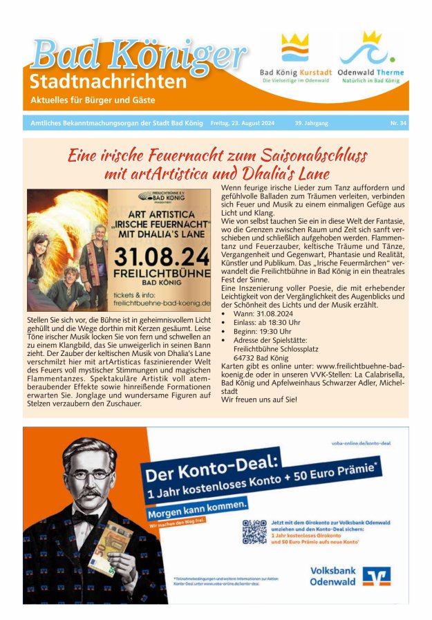Bad Königer Stadtnachrichten und Badeblatt Titelblatt 34/2024