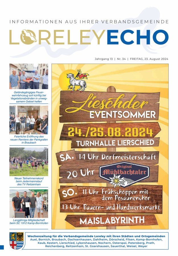 Loreley-Echo - Mitteilungsblatt der Verbandsgemeinde Loreley (Braubach) Titelblatt 34/2024