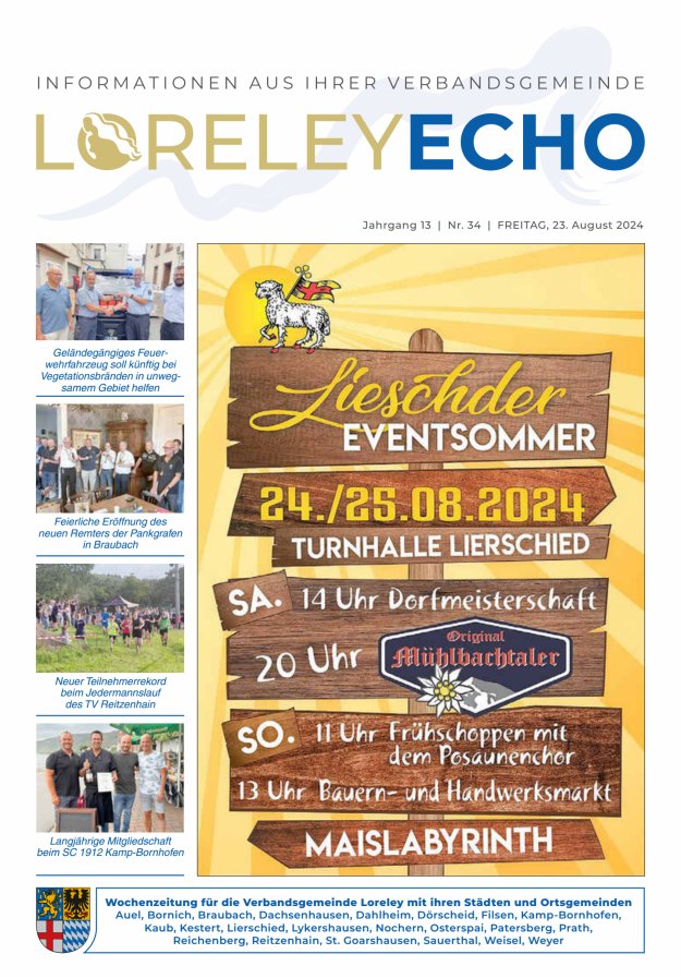 Loreley-Echo - Mitteilungsblatt der Verbandsgemeinde Loreley Titelblatt 34/2024