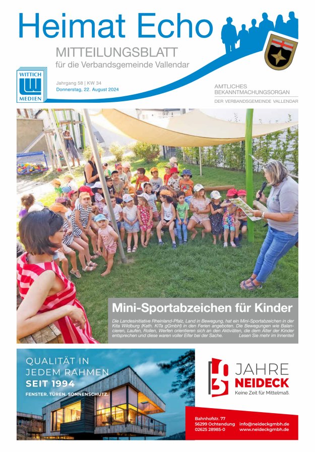 Heimat-Echo - Heimat- und Bürgerzeitung Verbandsgemeinde Vallendar Titelblatt 34/2024