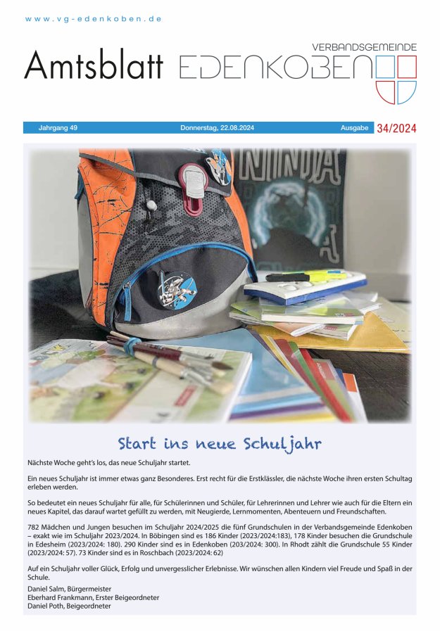 Amtsblatt VG Edenkoben Titelblatt 34/2024