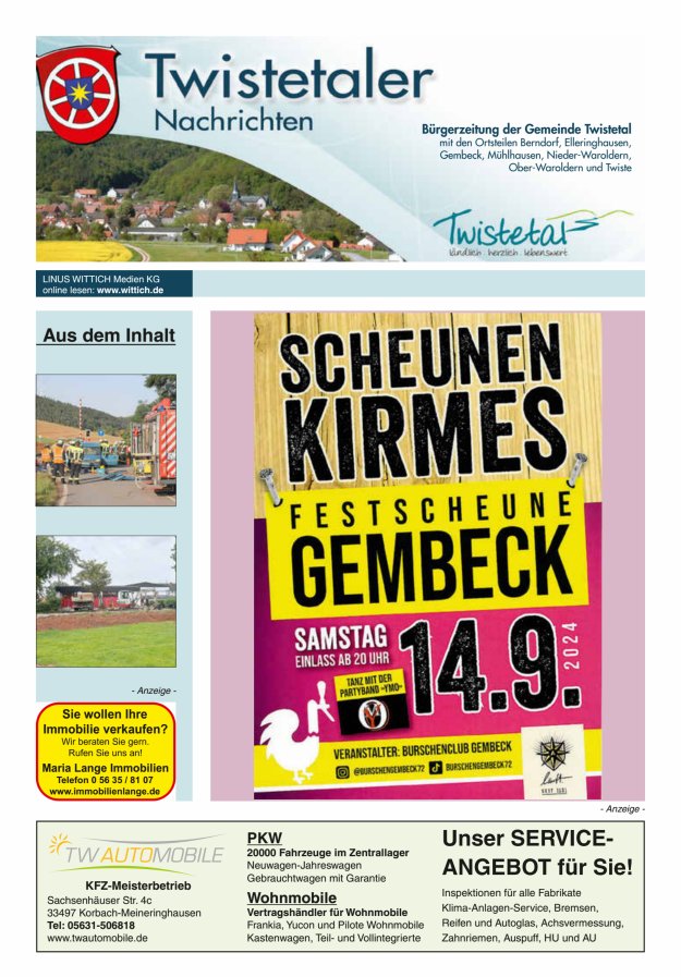 Twistetaler Nachrichten Titelblatt 34/2024