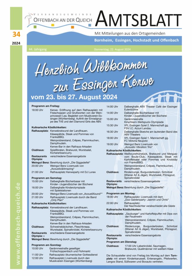 Amtsblatt VG Offenbach an der Queich Titelblatt 34/2024