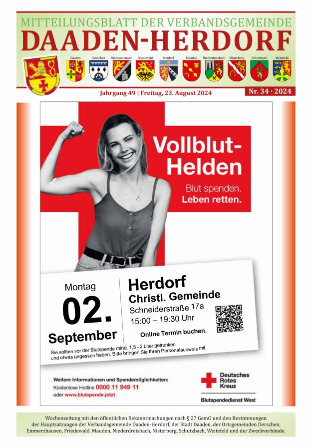 Mitteilungsblatt der Verbandsgemeinde Daaden-Herdorf Titelblatt 34/2024