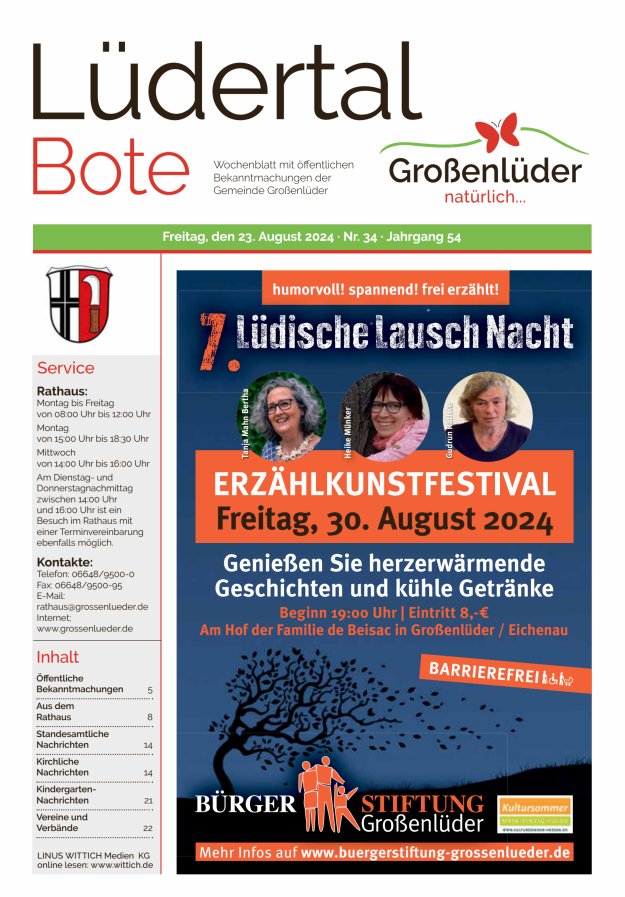 Wochenblatt mit öffentlichen Bekanntmachungen der Gemeinde Großenlüder Titelblatt 34/2024