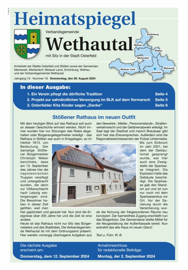Heimatspiegel Verbandsgemeinde Wethautal mit Sitz in der Stadt Osterfeld Titelblatt 18/2024