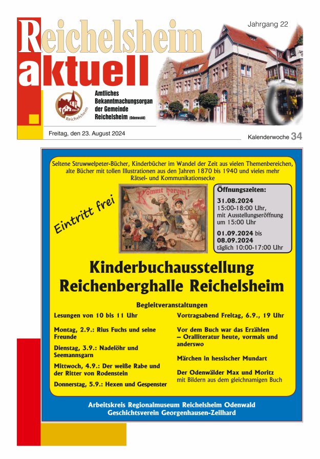 Reichelsheim aktuell - Amtsblatt der Gemeinde Reichelsheim(Odenwald) Titelblatt 34/2024